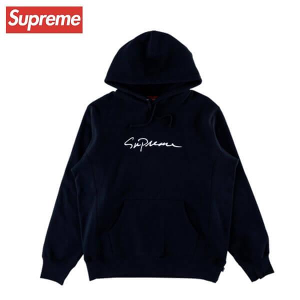 入手困難！シュプリーム パーカー 偽物 Supreme Classic Script Hooded Sweatshirt Navy201116CC0191